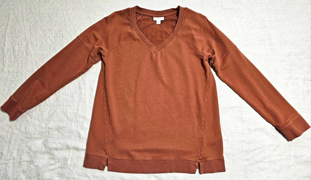 J. Jill FIT Womens XS Brown V-Neck Sweatshirt Pullover Long Sleeve Casual Fleece
